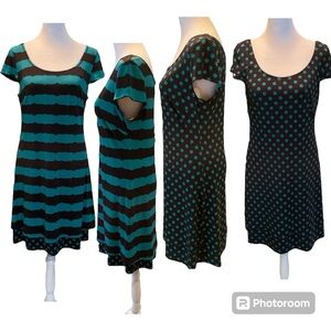 Beauport Black & Green Reversible Short Sleeve Scoop Neck Dress Size Small